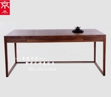 实木新中式书桌黑胡桃木桌子老榆木免漆书桌写字台禅意简约办公桌