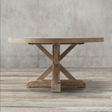 法式简约实木做旧圆形餐桌乡村橡木小户型圆桌饭桌定制家具