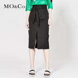 MO&Co.高腰前中开叉半身裙欧美中长款铅笔裙配腰带MK161SKT16moco