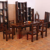 老船木餐桌组合椅长方形餐桌餐台实木餐台餐船木茶桌餐桌两用桌