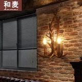 复古创意树脂鹿角壁灯欧美式乡村个性艺术餐厅咖啡厅装饰暖光灯具