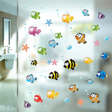 卡通鱼浴室玻璃墙贴纸卫生间防水瓷砖墙纸贴画儿童卧室温馨可移除