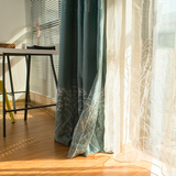 树绣花清新美式田园乡村客厅卧室飘窗纯色遮光棉麻窗帘成品定制