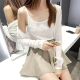 韩国正品代购2016夏新款女装慵懒风超薄款防晒针织开衫吊带两件套