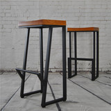 美式LOFT复古高脚凳实木吧凳吧台椅酒吧椅铁艺休闲方椅子咖啡餐椅