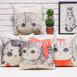 靠垫韩式喵星人卡通可爱猫咪靠枕床头办公室腰靠萌猫棉麻抱枕沙发