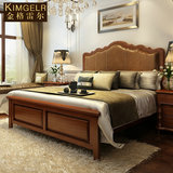 美式乡村家具简美式床全实木床1.8米胡桃木床双人床1.5真皮床婚床