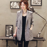 韩国代购2016春新款韩版休闲宽松麻料西装外套茧型大码西服女灰色