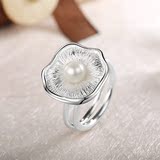 斓宝 原创设计荷花戒指 925纯银饰品女天然珍珠复古时尚个性礼物