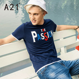 A21男装青少年短袖T恤2016夏装半袖体恤上衣圆领修身印花男士衣服