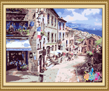 正品DIY数字油画卧室客厅餐厅欧式风景手绘壁画 欧式小镇40*50cm