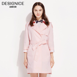 迪赛尼斯2016春装都市时尚经典系带中长款女士风衣外套0118