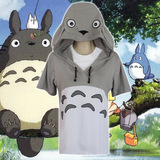 宫崎骏动漫周边 龙猫Totoro短袖纯棉卫衣 男女刺绣套头款连帽衫