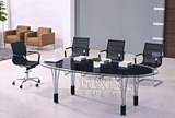办公家具钢化玻璃会议桌椭圆小型洽谈桌 现代时尚黑色创意办公桌