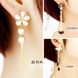韩国保色金耳饰时尚气质耳环长款女 水滴珍珠猫眼石甜美花朵耳坠