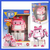 新款~韩国原装进口 小警车粉色变形机器人 益智玩偶 宝宝玩具