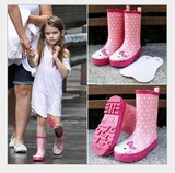 韩国外贸儿童雨鞋女童公主 加绒kitty猫防滑雨靴学生宝宝雨鞋小童