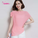 2016夏季新款韩版修身纯色针织衫短袖一字领套头薄款女T恤打底衫