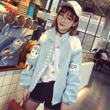 2016新款春秋韩版女装青少年学生休闲宽松字母印花贴布棒球服外套