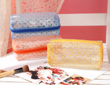 日本大创 促销礼品必备透明方形三层PVC防水波点化妆包 收纳包