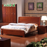 实木床 双人床1.8米 榆木床 中式实木床 储物高箱床 家具床 婚床