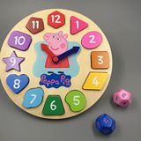 英国Peppa Pig佩佩猪木制时钟认知时间玩具儿童卡通数字益智积木