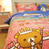 可爱卡通轻松小熊和小黄鸡Rilakkuma纯棉床上用品四件套床单床笠