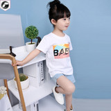 夏装新品16女童男童同款baby圆领韩版休闲儿童字母短袖T恤亲子装