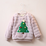 圣诞卫衣2015冬季新款 女童加绒加厚圣诞树圆领外套 儿童毛毛卫衣