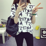 夏装新款韩版字母短袖修身t恤女装2016可爱卡通宽松套头休闲上衣