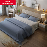 掌上明珠家居 新款木纹简约板式床 1.5M/1.8米现代床床头柜组合