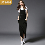 UC＆UG2016春夏新款连衣裙女装欧美时尚百搭气质显瘦中长款背带裙