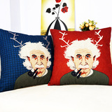 爱因斯坦沙发亚麻抱枕 宜家卡通办公室靠垫 美式文艺个性靠枕含芯