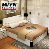 现代简约板式床1.8米白色烤漆单双人气动床卧室收纳床高箱床1.5米