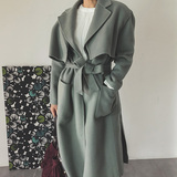 双面羊绒大衣长款女秋装2016新款修身系带气质韩国东大门毛呢外套