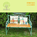 法美式乡村复古做旧铁艺木质双人椅 花园露台庭院户外休闲沙发 特