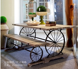 北欧创意复古实木家具车轮餐桌椅组合简约时尚咖啡厅现代工作桌椅