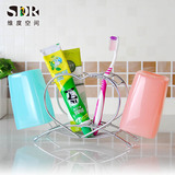 SDR创意可爱304不锈钢牙膏牙刷架套装带漱口杯 家庭情侣洗漱杯架