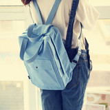 双肩手提两用包简约纯色帆布背包女韩版潮中学生书包休闲旅行小包