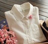 2016新款春装韩版学院风百搭白衬衫女 初中学生长袖修身纯棉衬衣