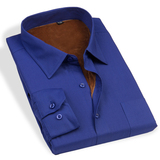 男装宝蓝色长袖保暖衬衫深蓝色保暖衬衣中老年人加大码加肥加绒衣