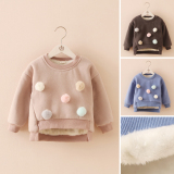韩版童装冬季男女儿童小宝宝上衣套头毛球可爱加绒衣加厚保暖卫衣