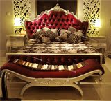 欧式床 1.8米双人床 新古典床 实木雕花床 布艺床公主床 红色婚床