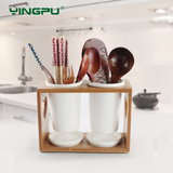 樱普竹木质陶瓷筷子筒创意 欧式厨房餐具收纳架 韩式沥水筷笼筷筒