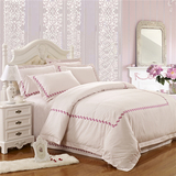 丝丝心动 粉色玫红刺绣四件套 平纹粉色床单被套枕套 客供面料