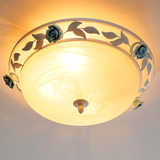大客厅卧室田园风格吸顶灯圆形地中海花朵铁艺玻璃罩简约温馨灯具