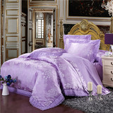 欧式莫代尔贡缎提花全棉纯棉床单被套4四件夏季床上用品1.8米紫色