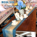 简约现代田园宜家地中海蓝色格子 卖场样板间纯色桌旗/餐垫  包邮