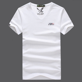 Afs Jeep/战地吉普夏季男士V领短袖T恤夏天纯色半袖纯棉宽松T恤衫