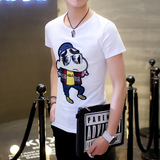 夏季流行男士短袖T恤韩版修身圆领体恤青少年休闲打底衫蜡笔小新
